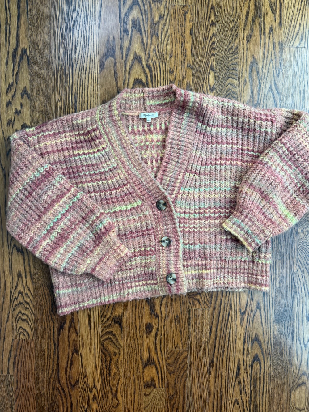 Madewell Multicolor Neutral Wool Blend Striped Autumn Winter Chunky Cardigan